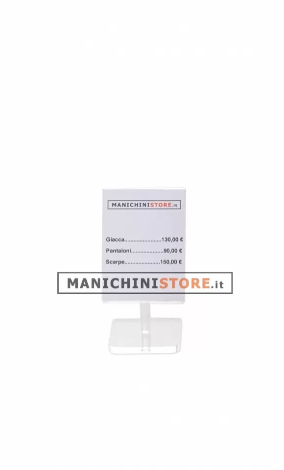 Porta prezzi in plexiglass con base