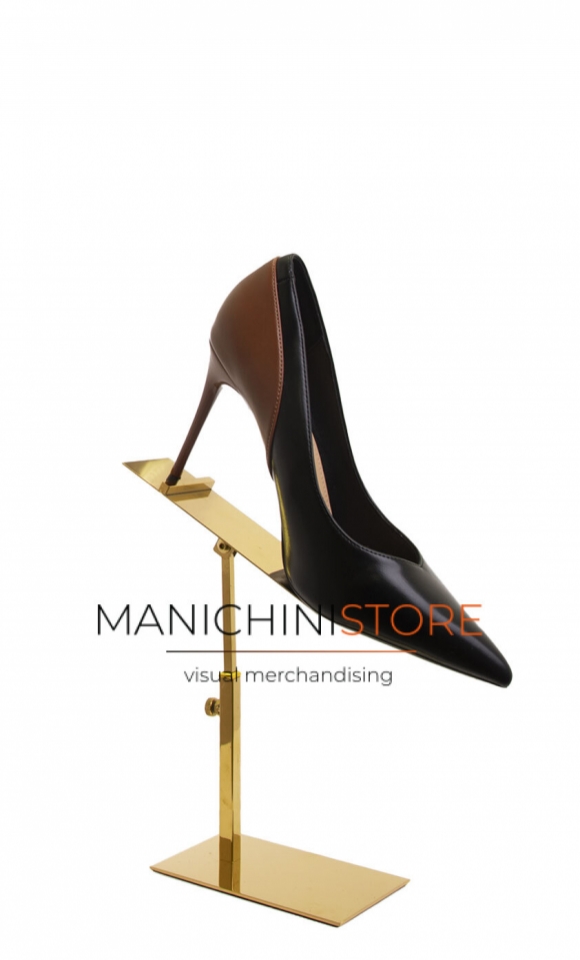 Shoe display with tilting table and adjustable height - gold