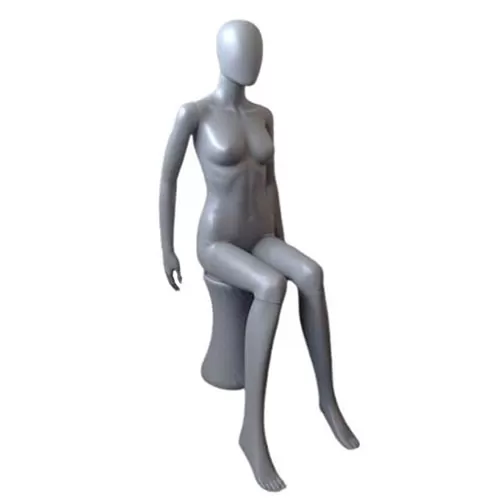 Noleggio manichino donna testa uovo in plastica seduto - grigio