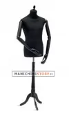 Busto uomo in tessuto nero con braccia in legno