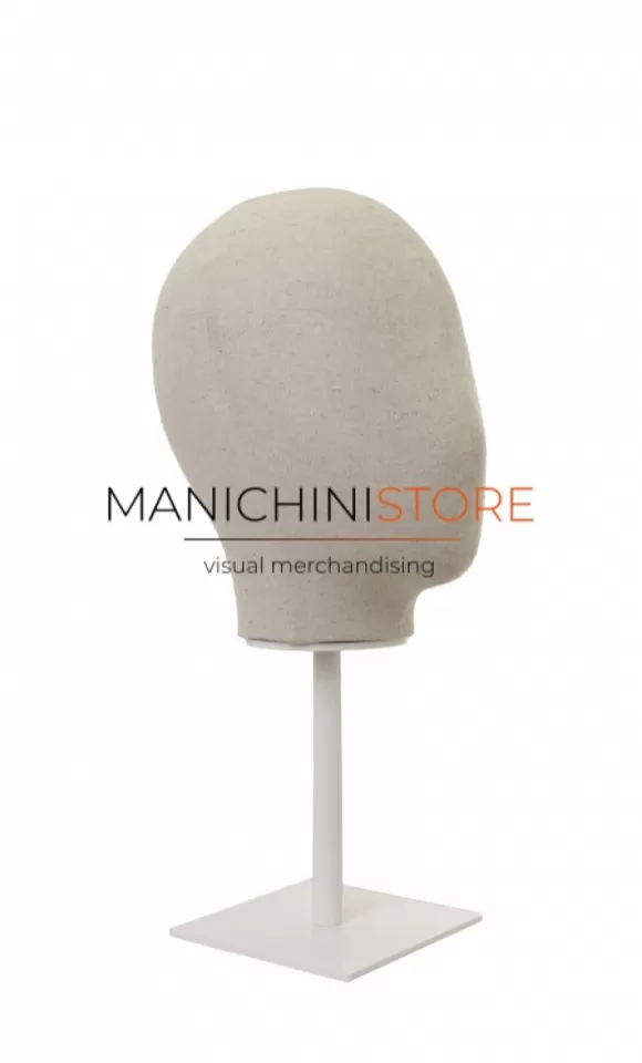 Testa donna porta accessori in lino con base bianca