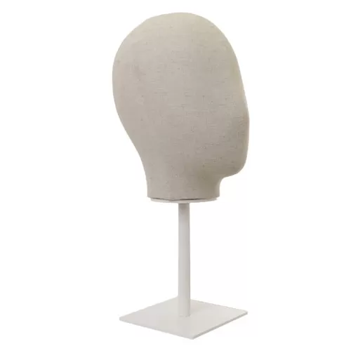 Testa donna porta accessori in lino con base bianca