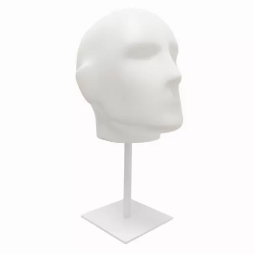 Testa espositiva uomo in plastica bianca