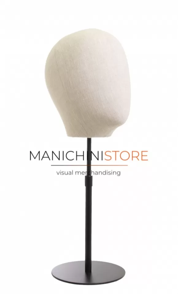 Testa donna porta accessori in lino con base tonda nera