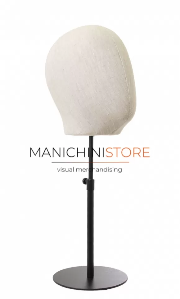 Testa uomo porta accessori in lino con base tonda nera