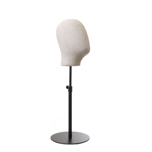 Newborn head accessory holder in linen with black round base