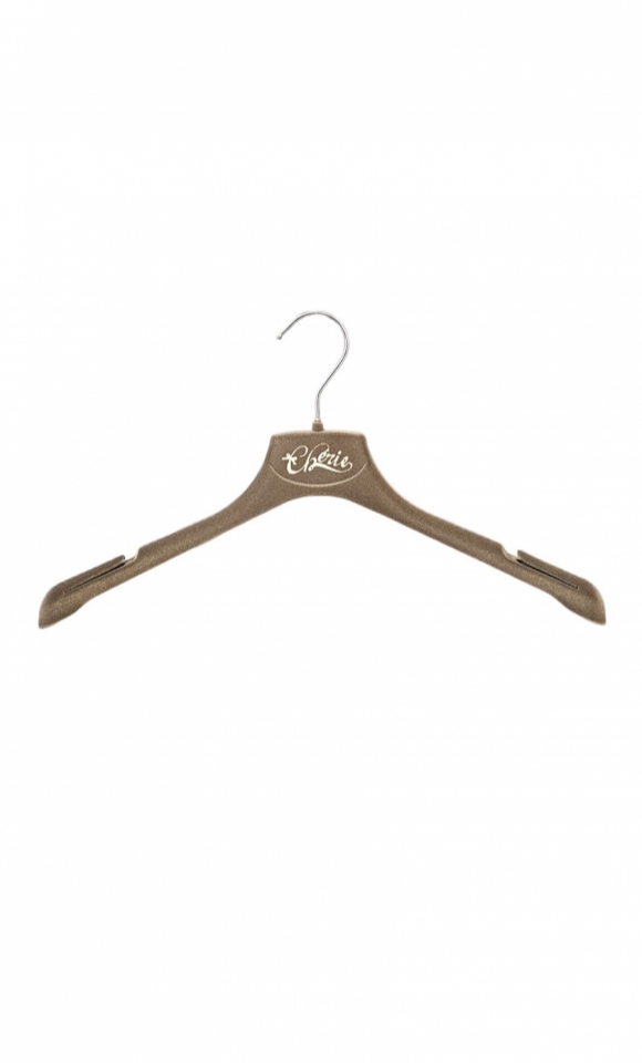 Gruccia appendiabito scamiciato 39 x 2,5 cm - Velluto tortora con LOGO