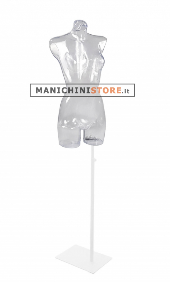Busto donna trasparente con base rettangolare bianca