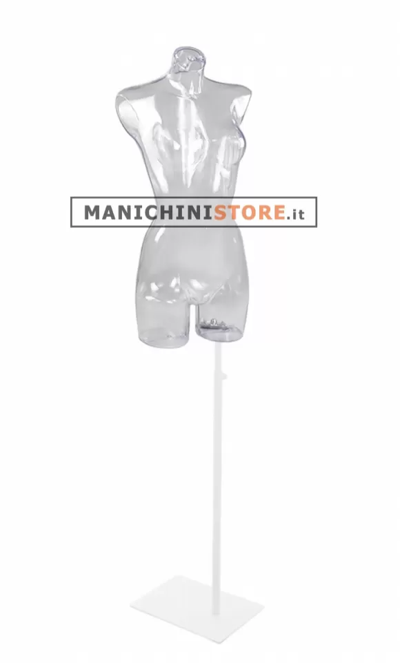 Busto donna trasparente con base rettangolare bianca