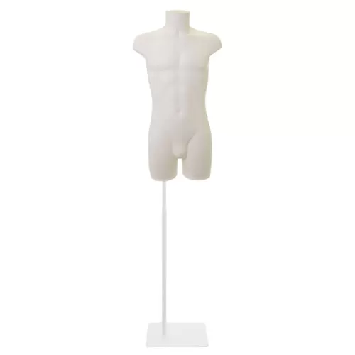 Busto manichino uomo in plastica bianca con base