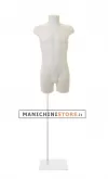 Busto manichino uomo in plastica bianca con base