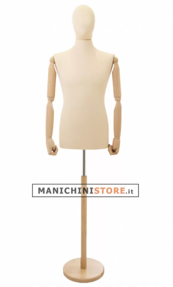 Busto uomo lycra avorio con braccia legno